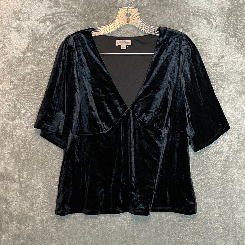 Knox Rose Women Size M Dark Coquette Whimsigoth Babydoll Soft Velvet Cropped Top - Picture 2 of 8